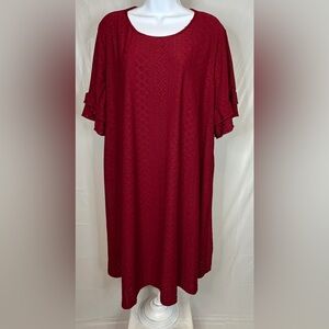 Plus Size Burgundy Eyelet Flounce Sleeve Dress 3X Boho Casual